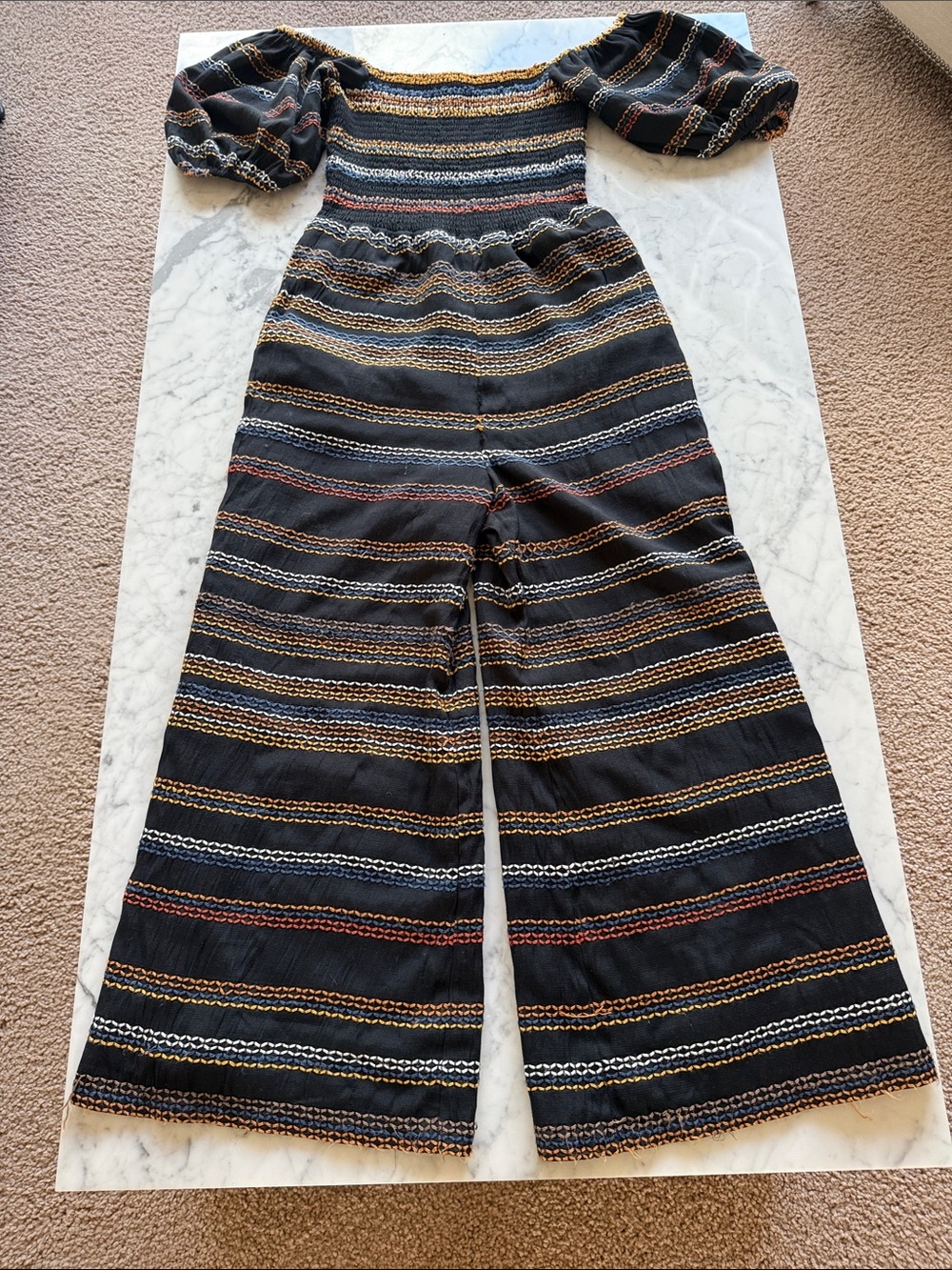 Hutch black smocked top off shoulder jumpsuit. Small